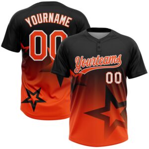 Custom Black Orange-White Gradient Style Twinkle Star Two-Button Unisex Softball Jersey